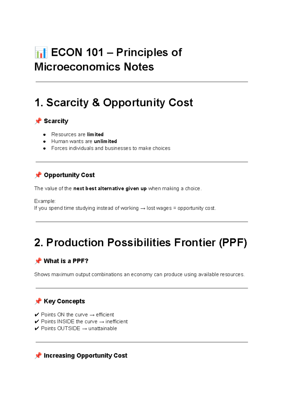 ECON 101 - Principles of Microeconomics Class 1 Notes - Studocu