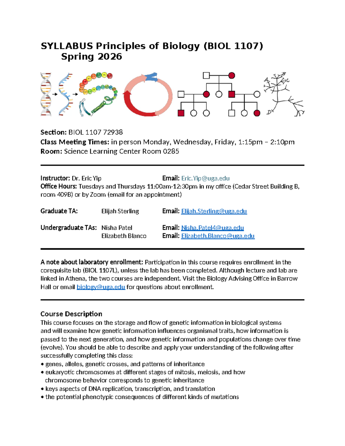 Syllabus for BIOL 1107: Principles of Biology - Spring 2026 - Studocu