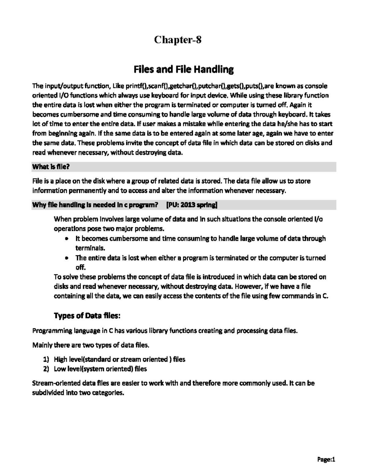 Chapter 8: File Handling in C Programming - Essential Notes - Studocu