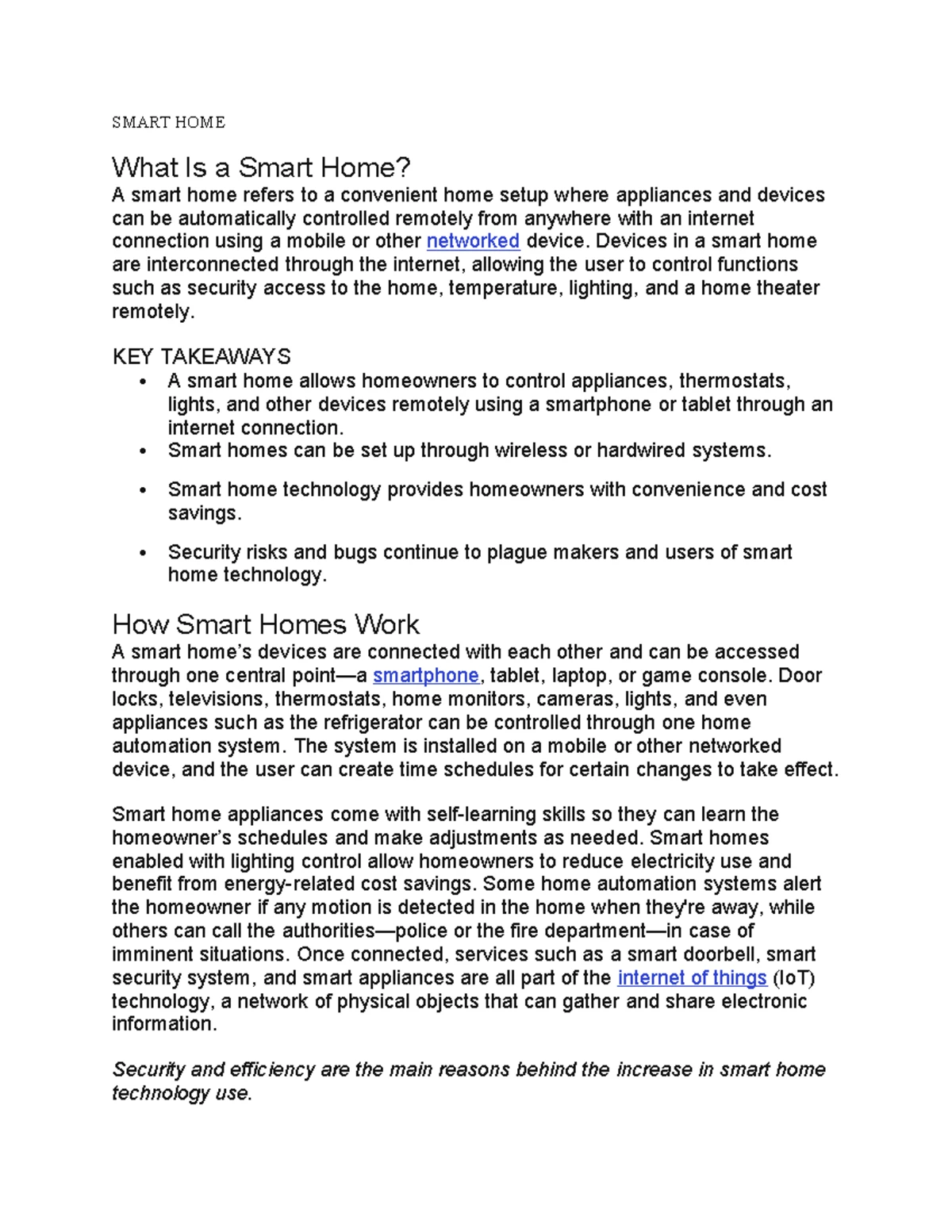 Smart HOME1 - NOTES - SMART HOME What Is a Smart Home? A smart home ...