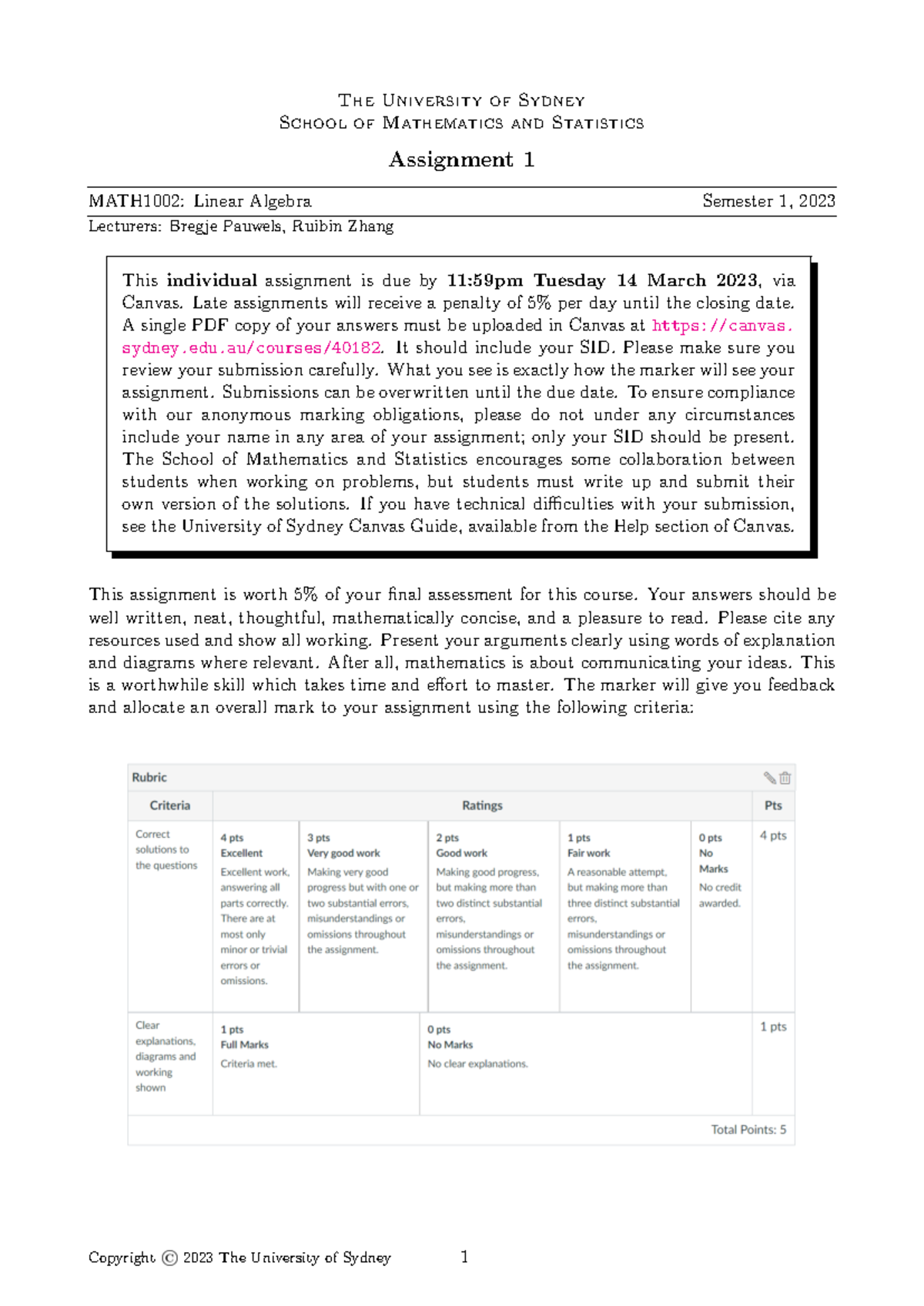 MATH1002 Assignment 1 - The University of Sydney School of Mathematics ...