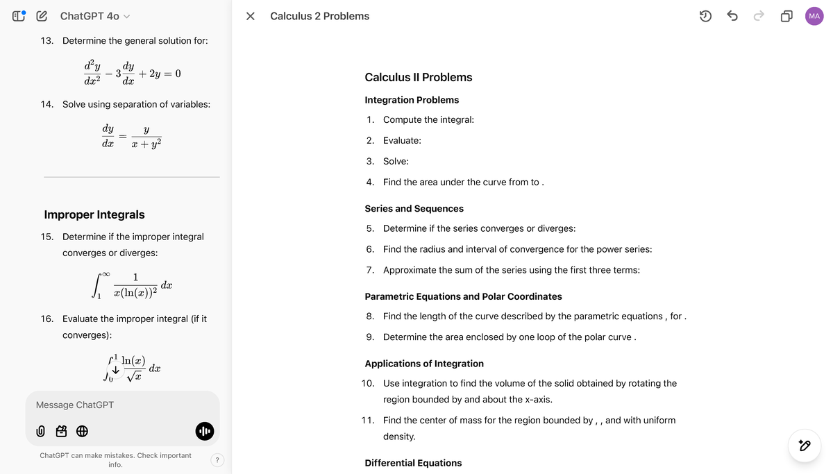 Calc 2 Problem Set - 13. Determine the general solution for: 14. Solve ...