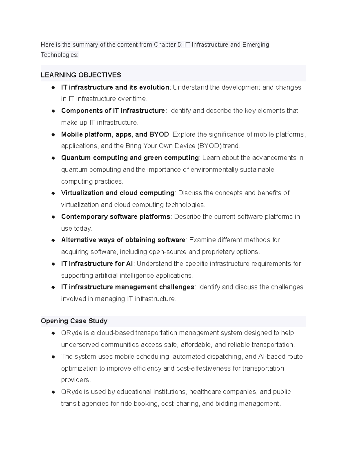 2KA3 Chapter 5: IT Infrastructure & Emerging Technologies Summary - Studocu