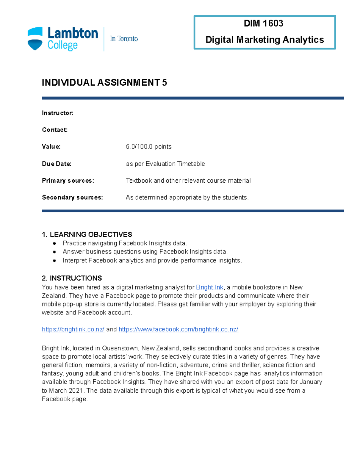 Individual Assignment 5 - INDIVIDUAL ASSIGNMENT 5 Instructor: Contact ...