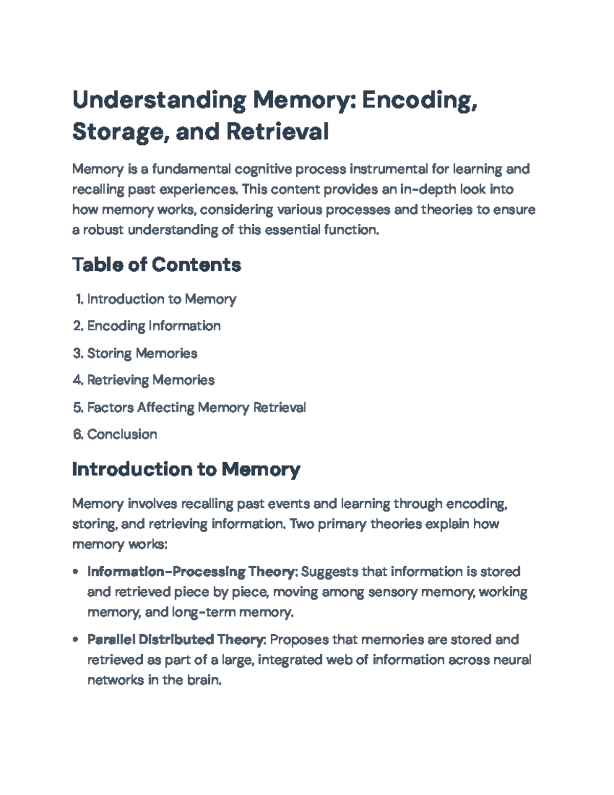 Understanding Memory Processes: Encoding, Storage, and Retrieval ...