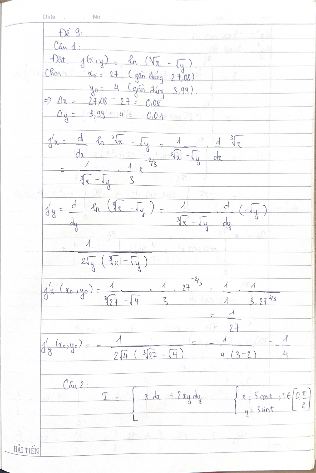 Date No. DE 9: Calculus Problems and Solutions - HAI TIEN - Studocu