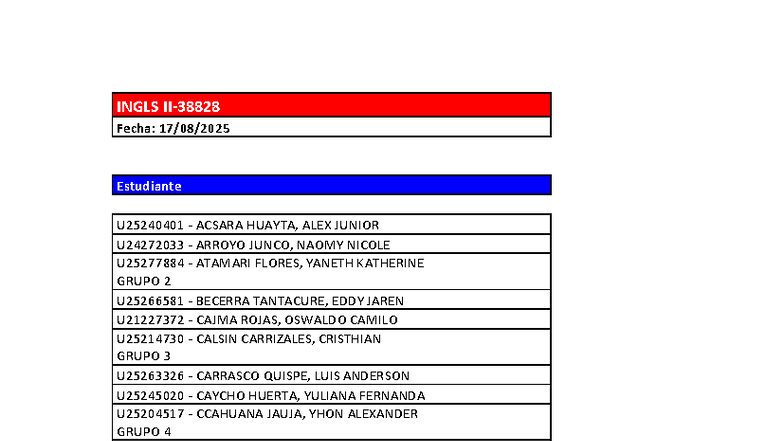 INGLS II-38828: Tarea de Grupos y Estudiantes - 17/08/2025 - Studocu