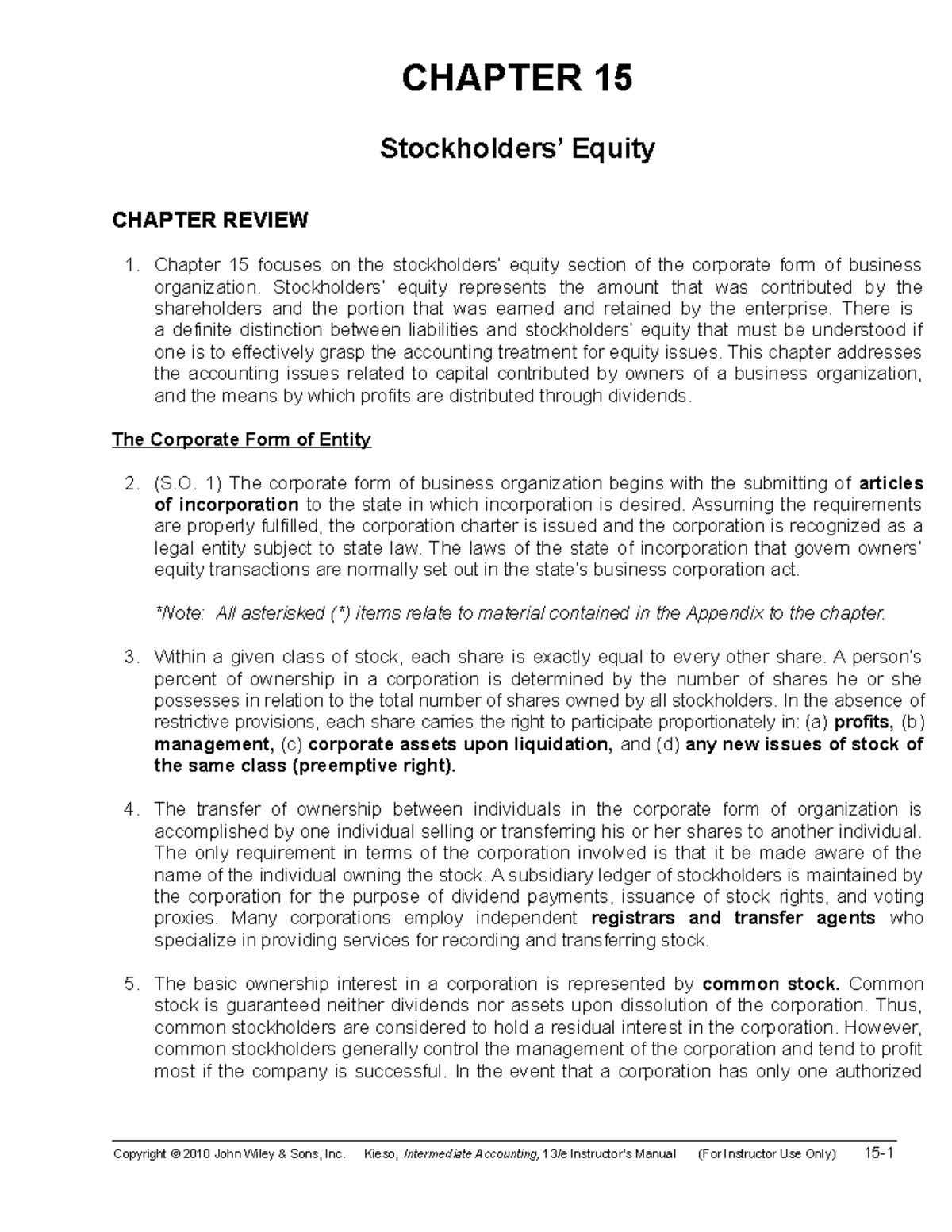 Chapter 15 - hope u guys - CHAPTER 15 Stockholders’ Equity CHAPTER ...