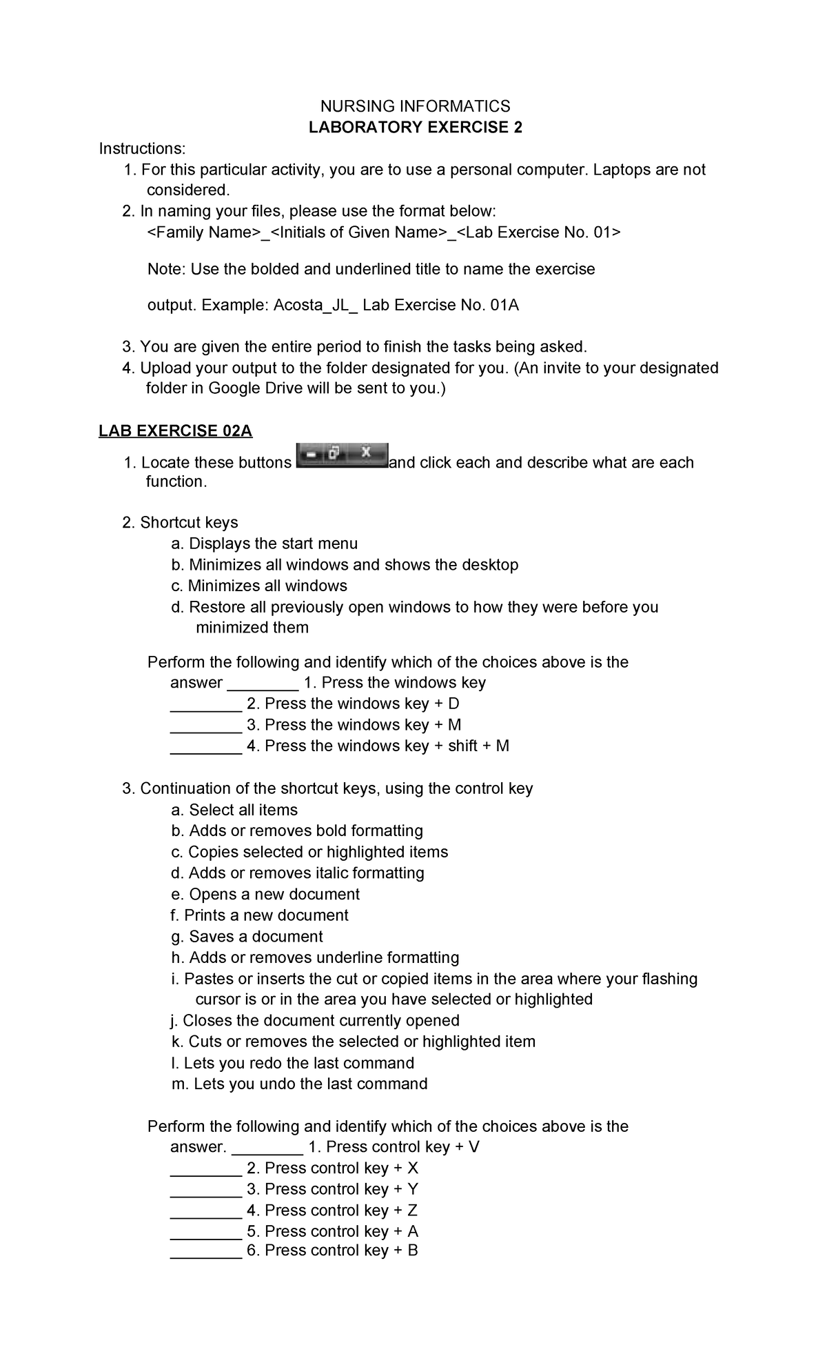 NURSING INFORMATICS LAB EXERCISE 2: Shortcuts & Screen Recording Tasks ...