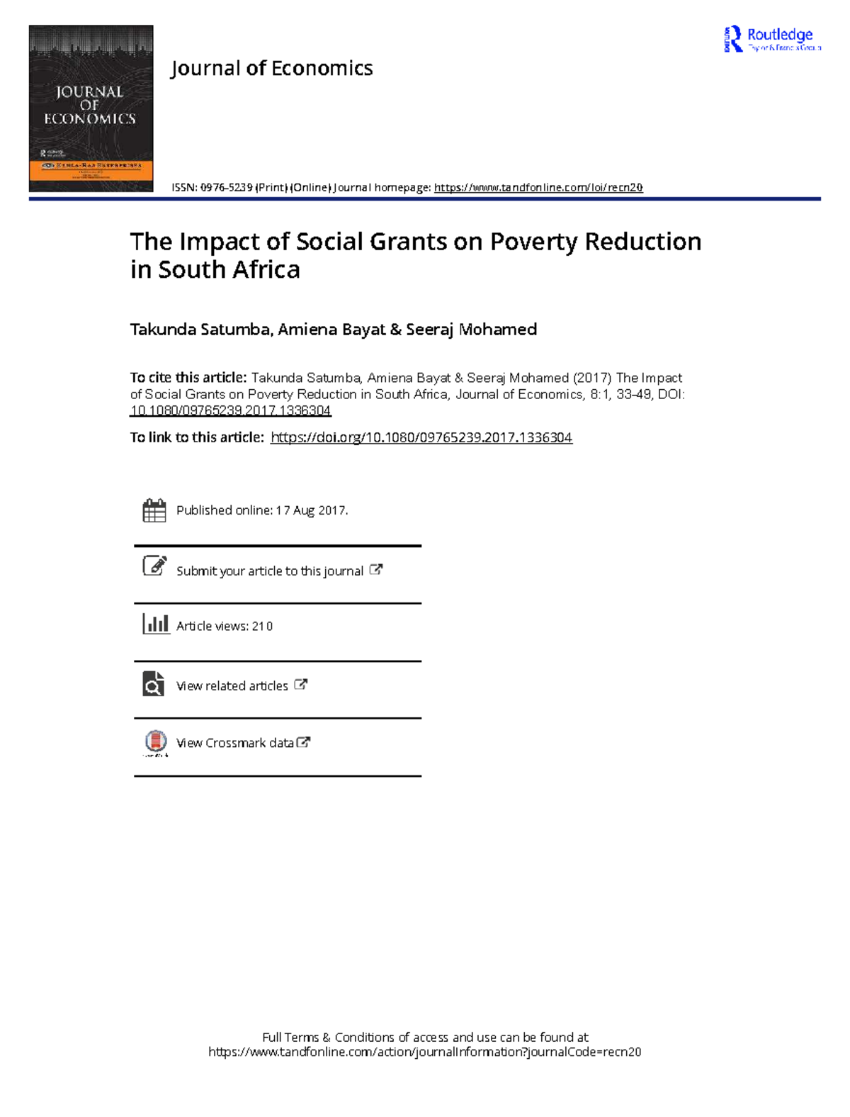The Impact of Social Grants on Poverty Reduction in South Africa (ECO ...