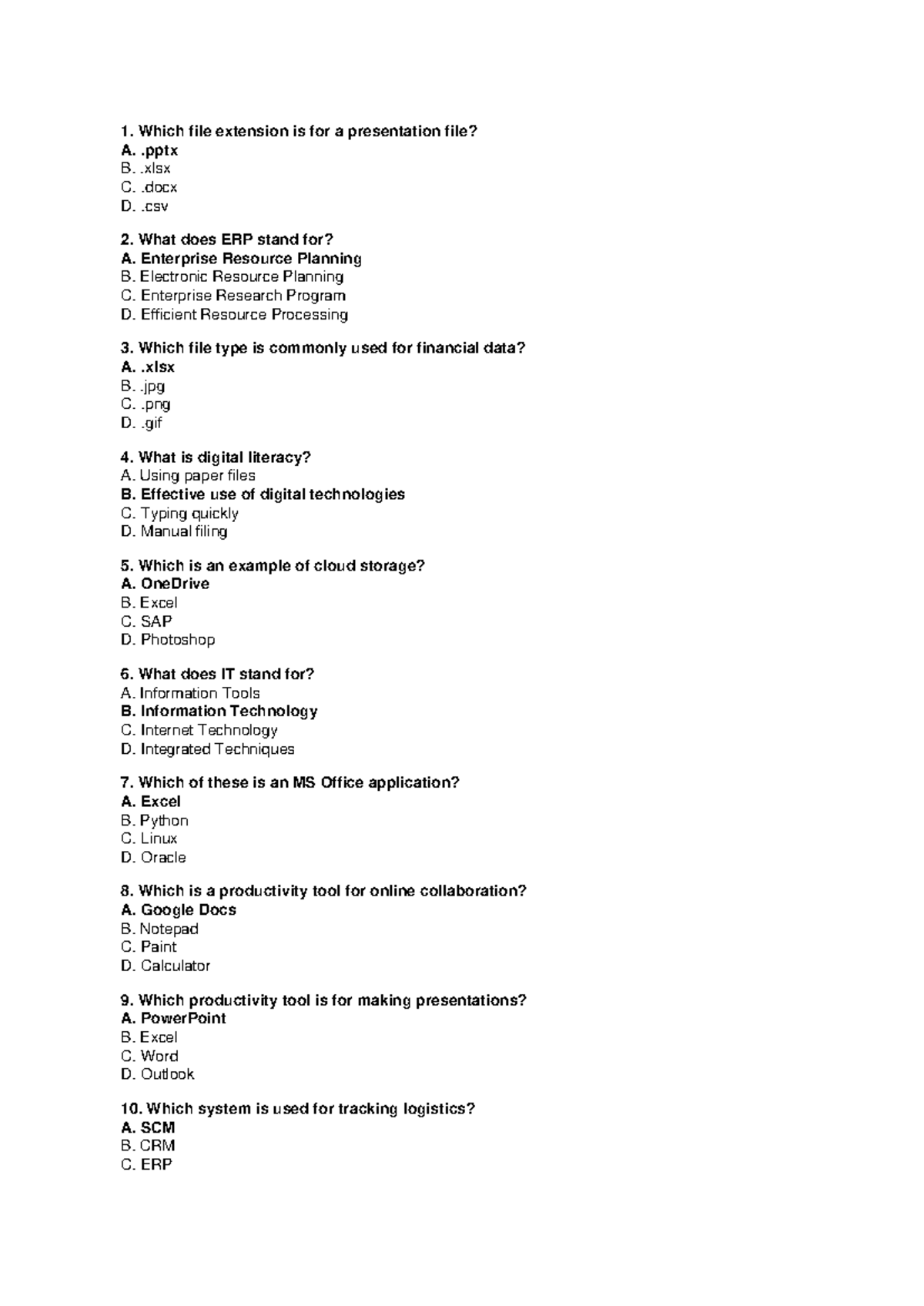 IT Tools Exam - Questionnaires on Information Technology Applications ...