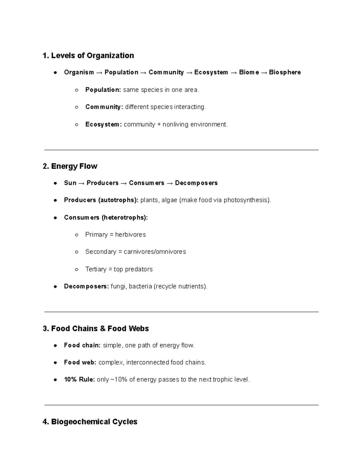 BIO102 - Levels of Organization and Energy Flow Notes - Studocu