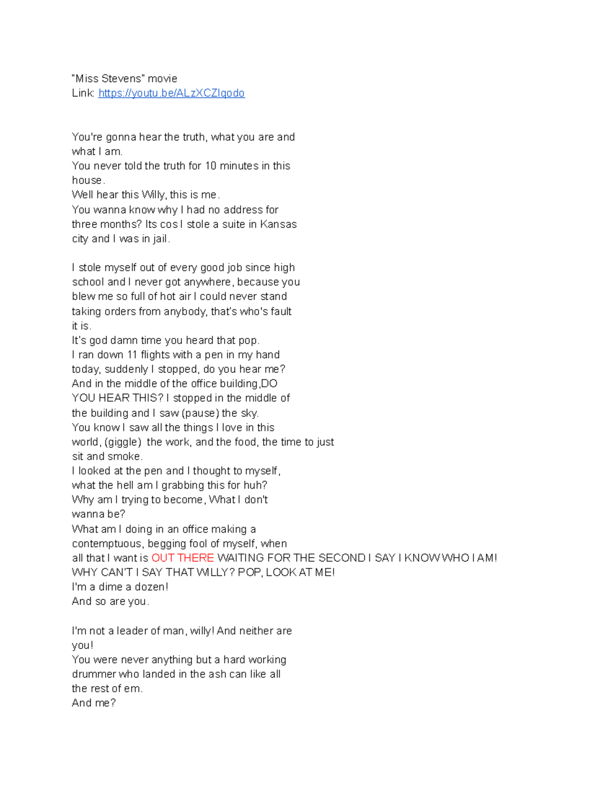 Monologue Script for Self-Practice: 