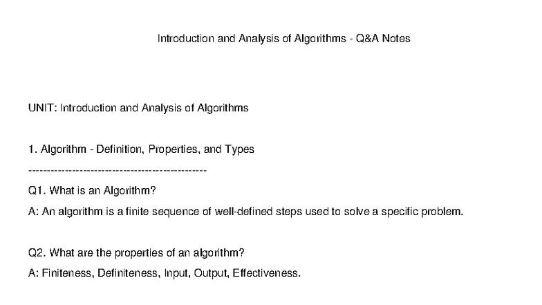 Introduction to Algorithms QA Notes (CS101) - Studocu