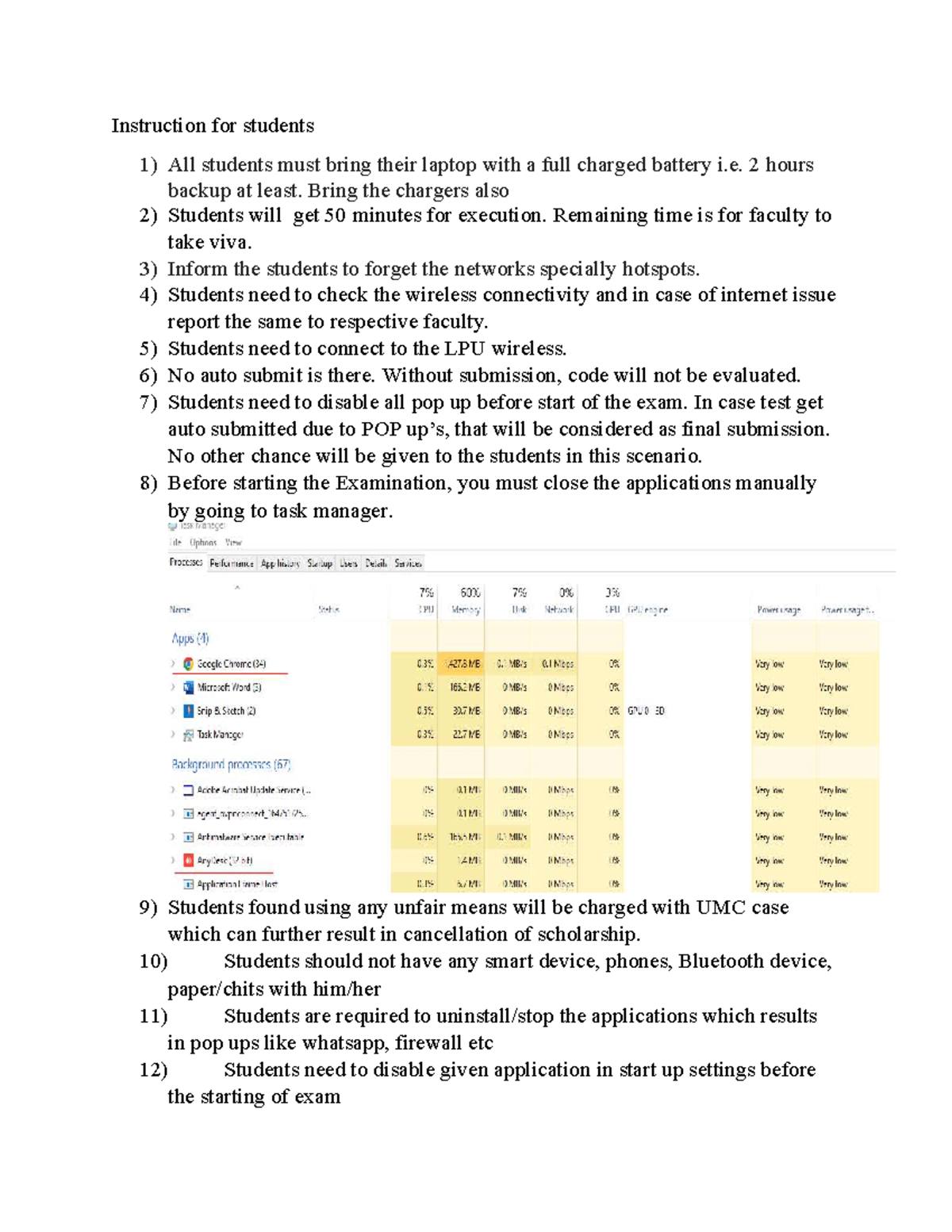 LPU Exam Instructions: Essential Guidelines for Students 1 - Studocu