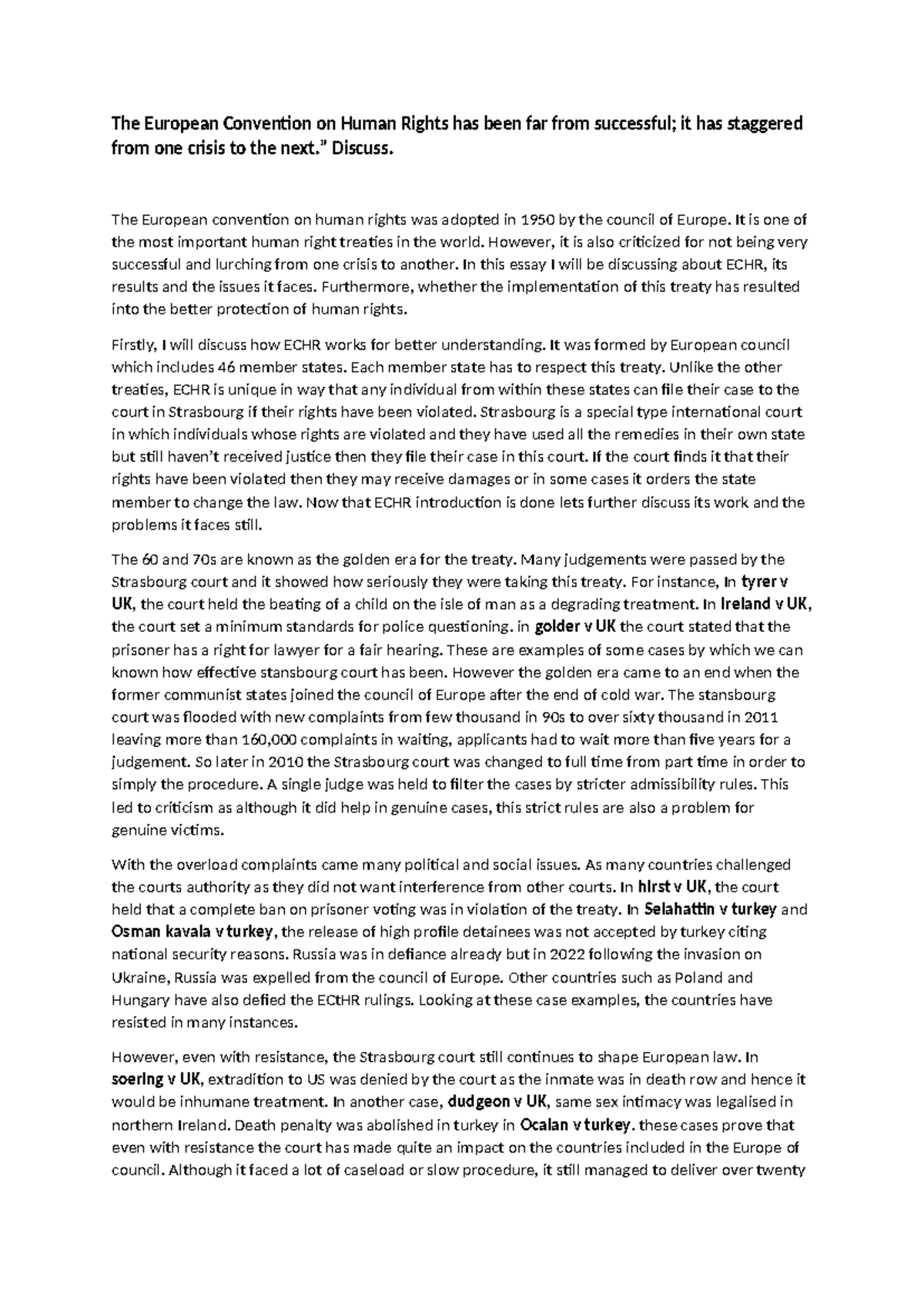 ECHR - Challenges and Impact of the European Convention on Human Rights ...