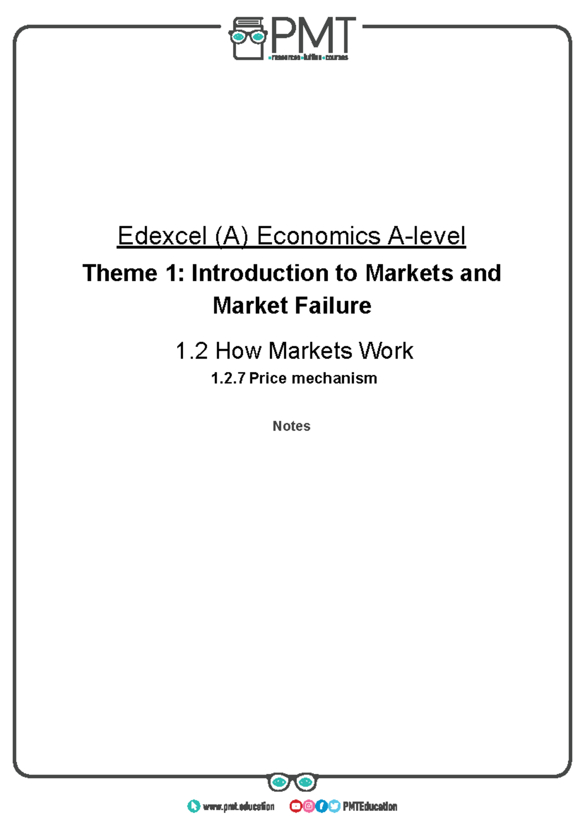 Edexcel A-level Economics: Price Mechanism Notes - Studocu