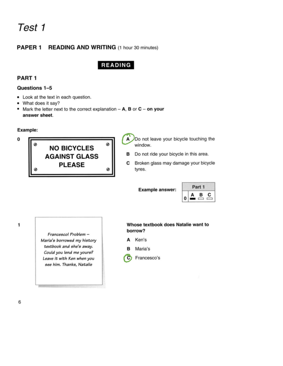 Test 1 - PAPER 1 READING AND WRITING Practice Questions - Studocu