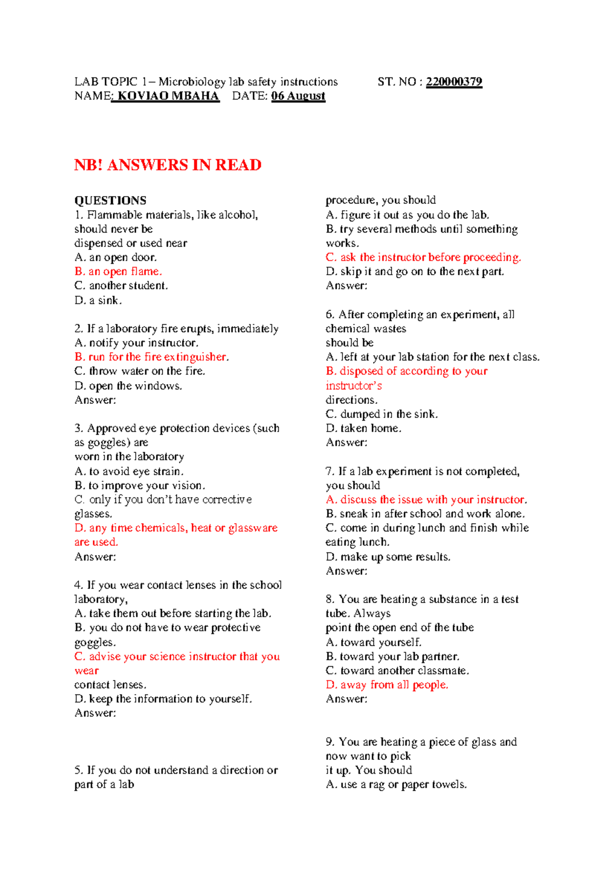 Lab Topic 1 Lab safety (1) Micro BIO - LAB TOPIC 1 – Microbiology 