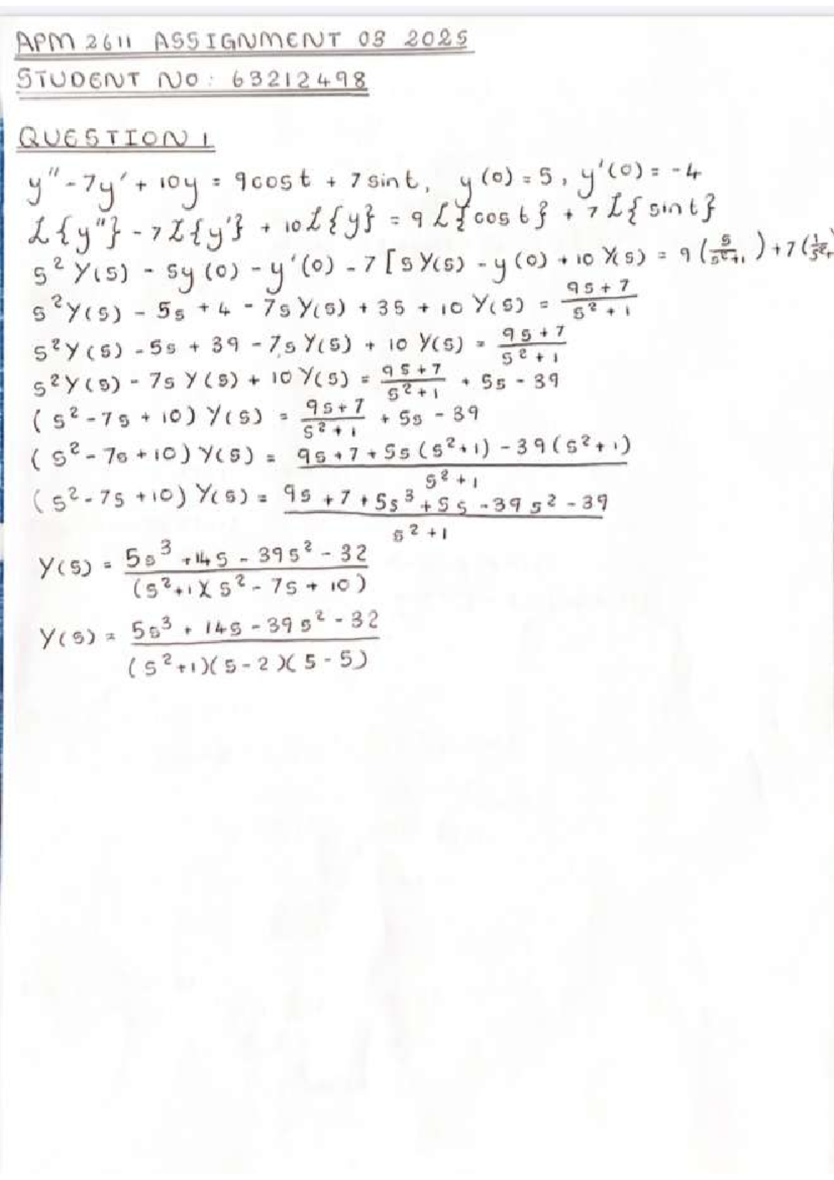 APM 2611 Assignment 03: Differential Equations Analysis - Studocu