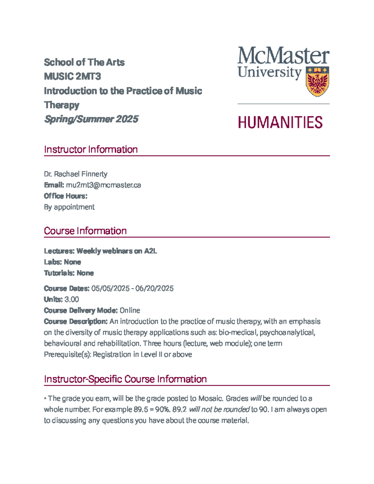 Summer 2025 MUSIC 2MT3 C01 Intro to Music Therapy Practice Guide - Studocu