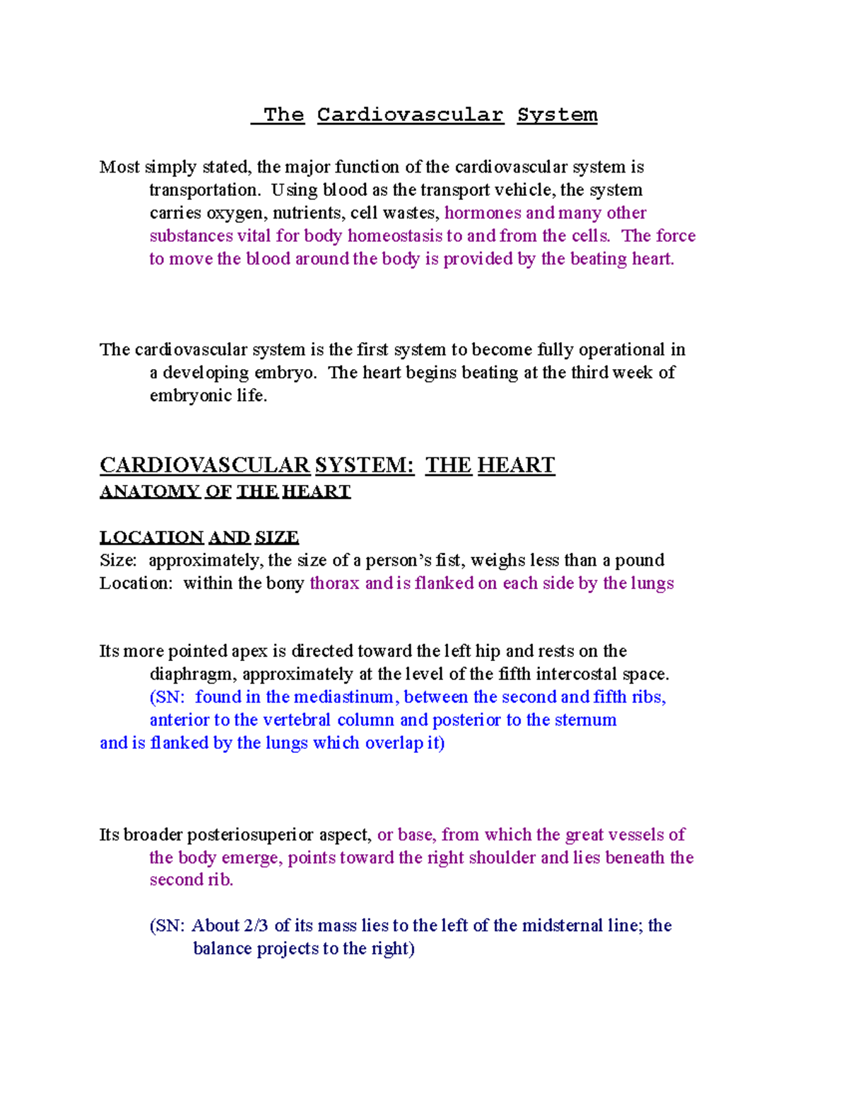 CARDIOVASCULAR SYSTEM: ANATOMY AND FUNCTION OVERVIEW - Studocu
