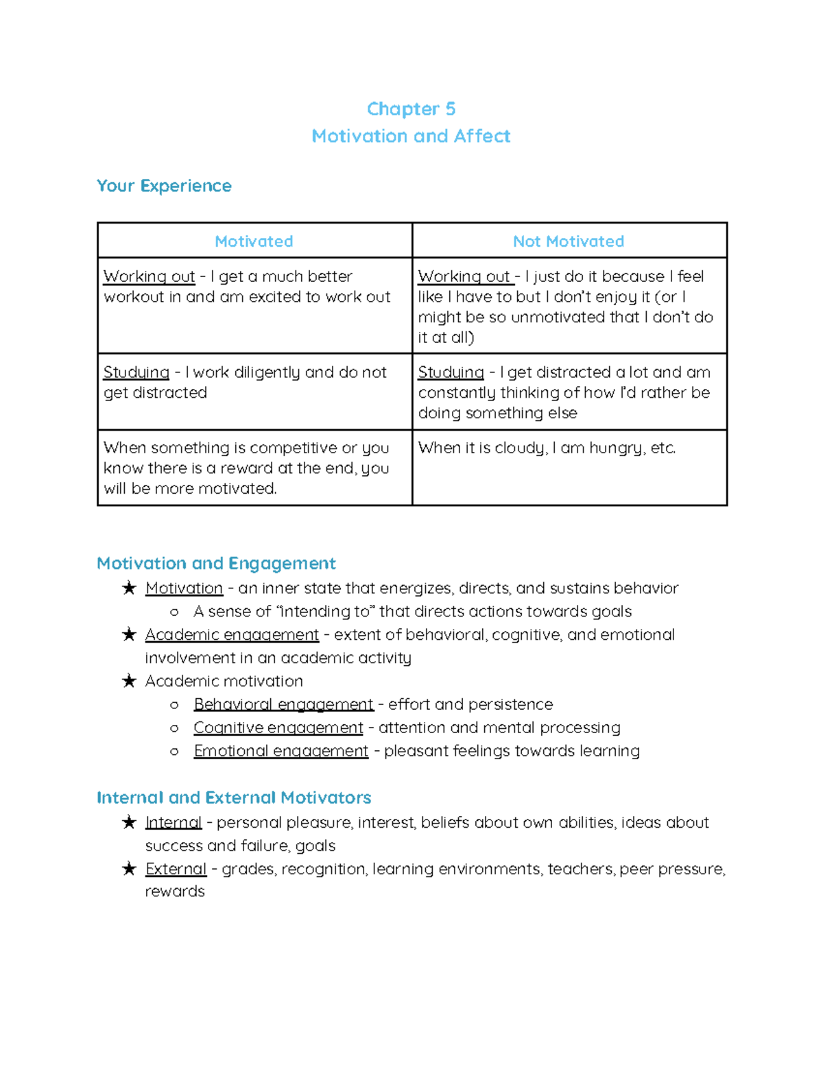 Chapter 5 - Motivation and Affect Lecture Notes Summary - Studocu