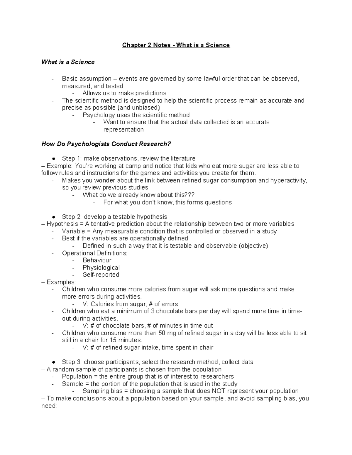 Chapter 2 Notes - Understanding the Scientific Method in Psychology ...