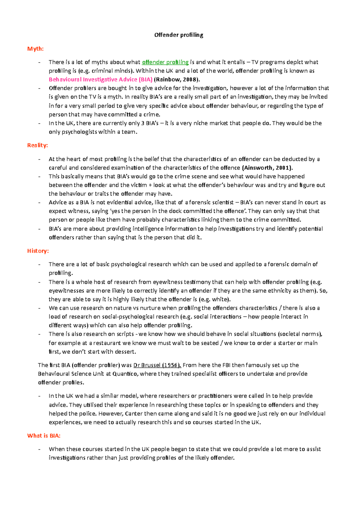Offender Profiling & Crime Analysis: Understanding BIA Practices - Studocu