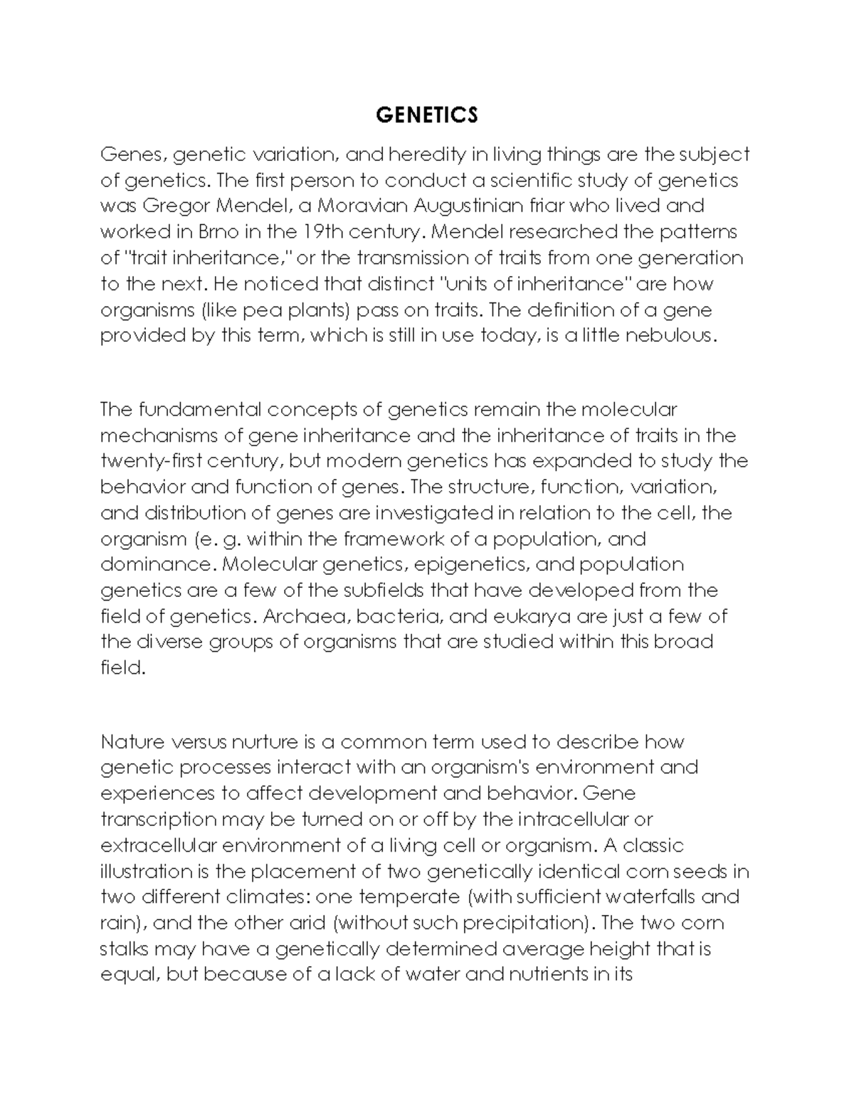 Genetics - science topic - GENETICS Genes, genetic variation, and ...