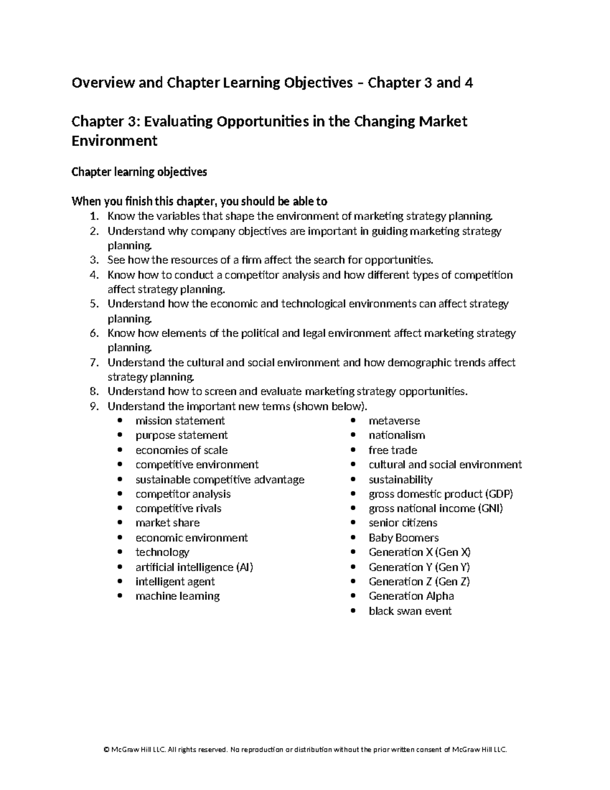 Chapter 3 & 4 Summary: Evaluating Market Opportunities & Strategy (MKT ...