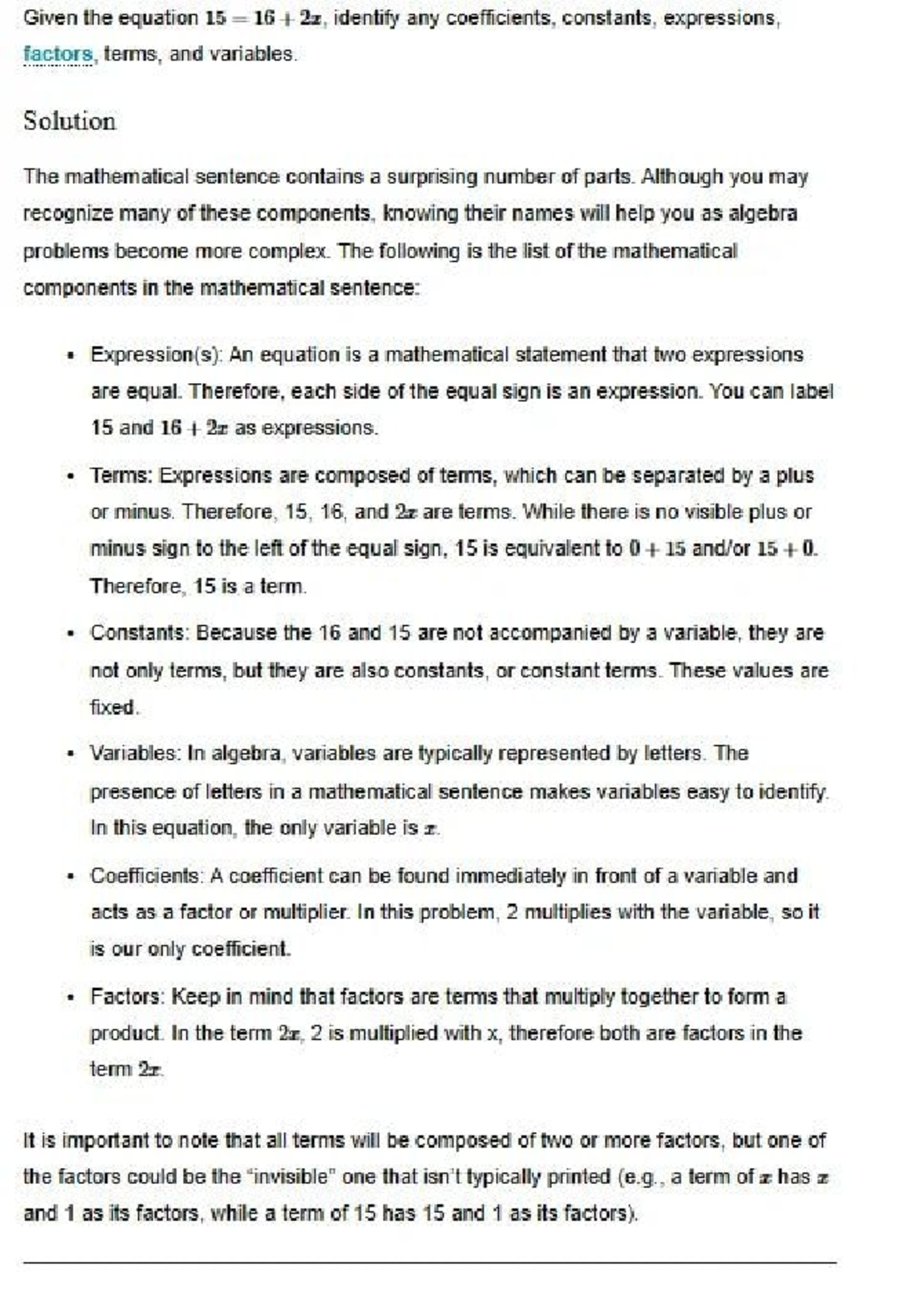 Analysis of Mathematical Components in Algebraic Expressions (MATH 101 ...