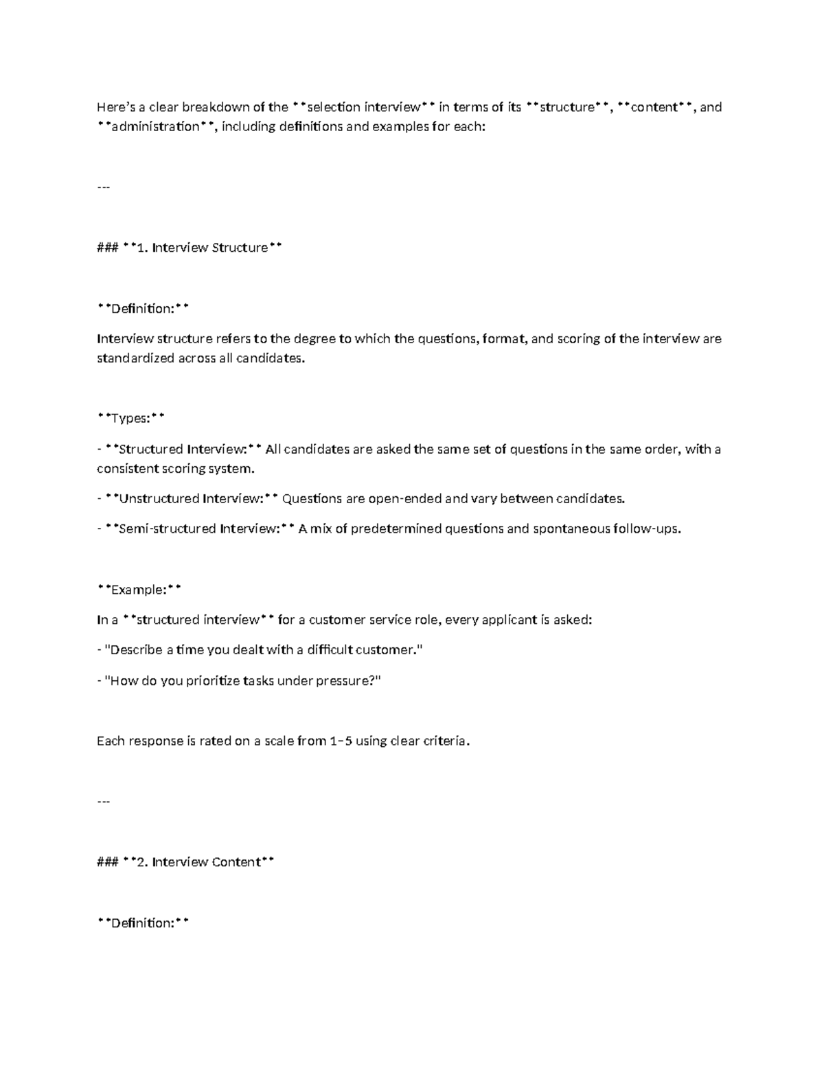 Interview Structure and Content: A Comprehensive Overview for HR - Studocu