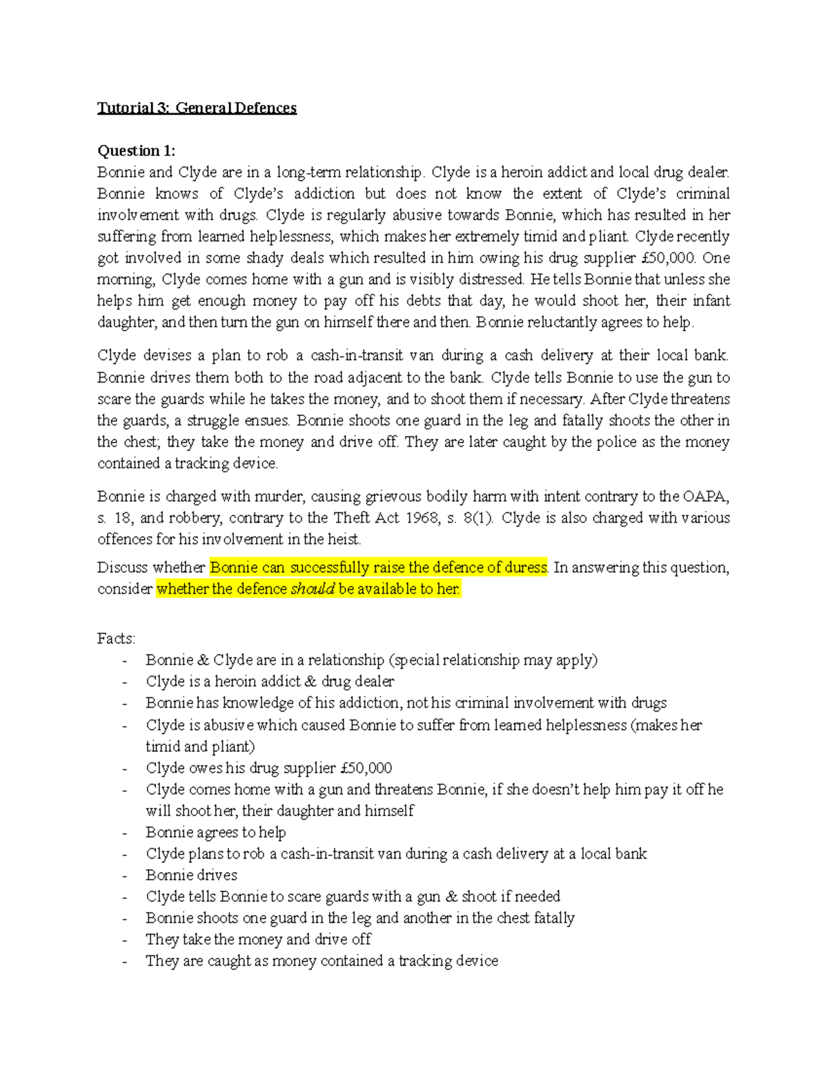 Criminal Law Tutorial 3: General Defences - Tutorial 3: General ...