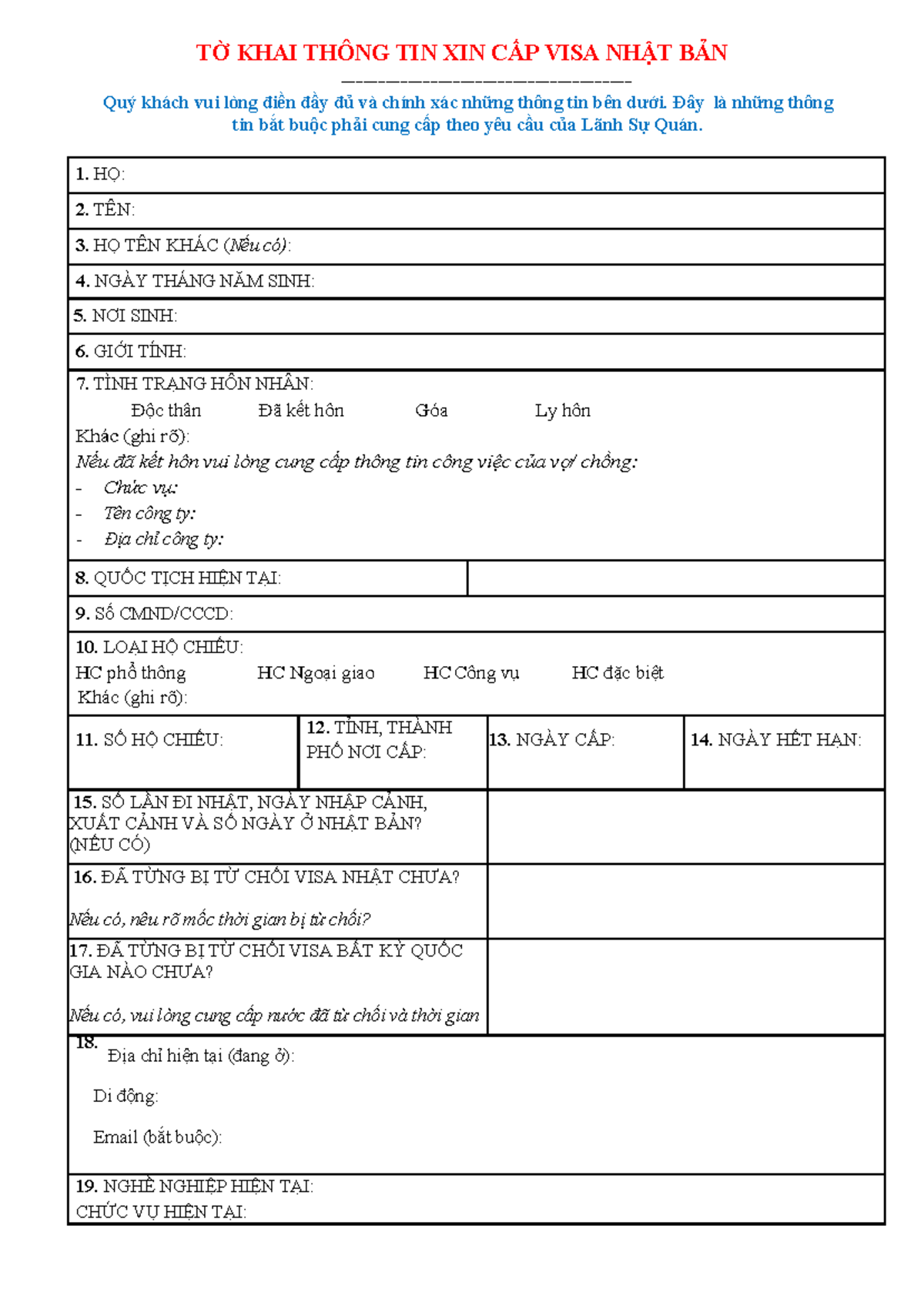 Mẫu Đơn Xin Cấp Visa Nhật Bản - FORM KHAI Thông Tin - Studocu