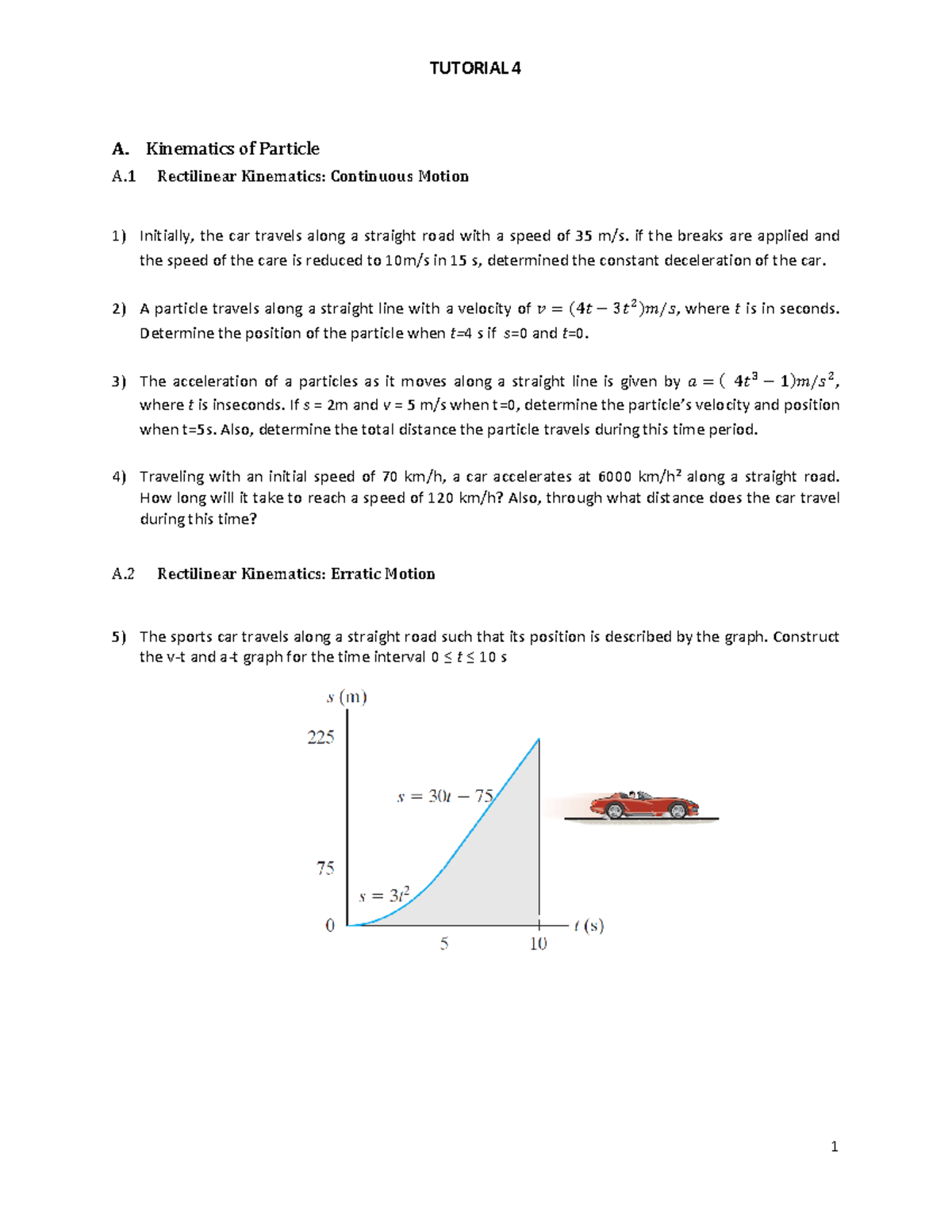 Tutorial 4 - Kinematics of Particles and Motion Analysis - Studocu