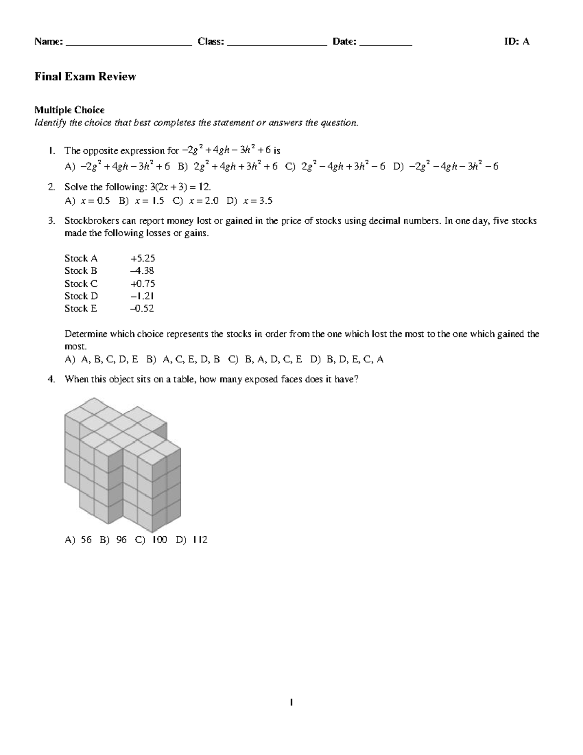Math 9 Final Exam Review: Comprehensive Guide with Answers - Studocu