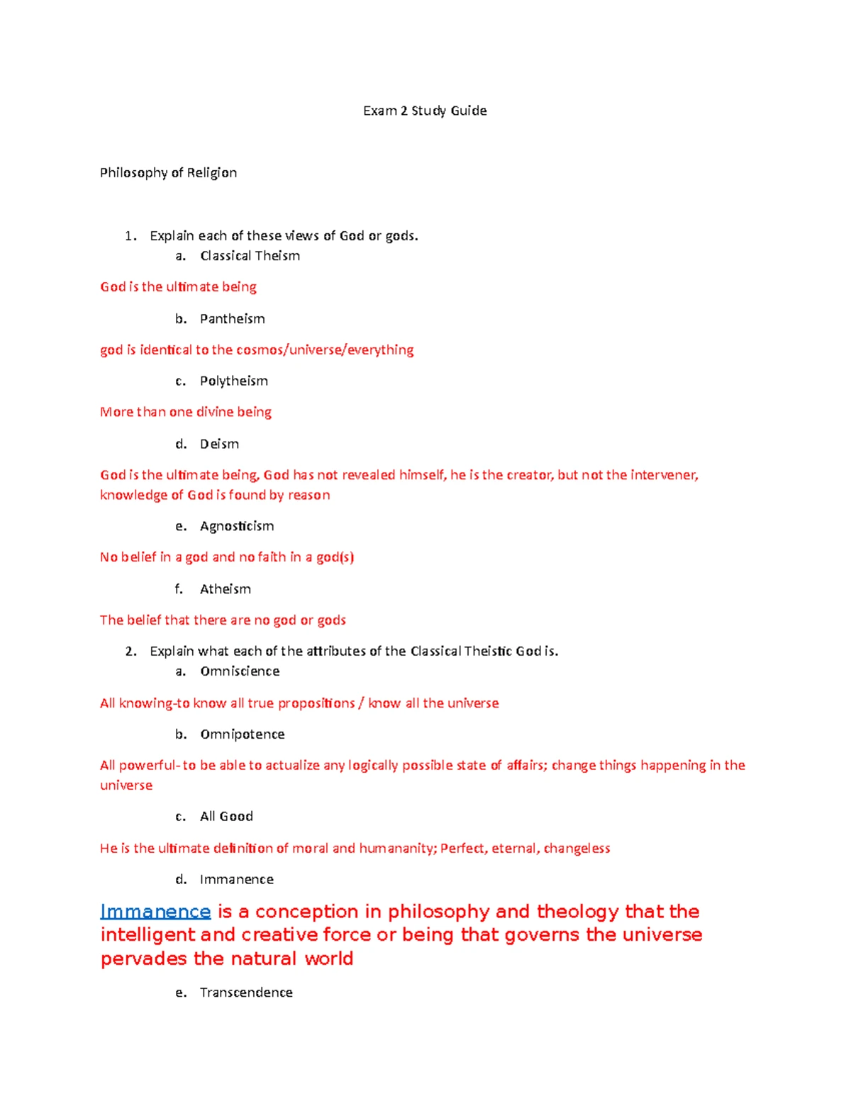 PHL 202 Exam 2 Study Guide: Philosophy of Religion & Free Will Concepts ...