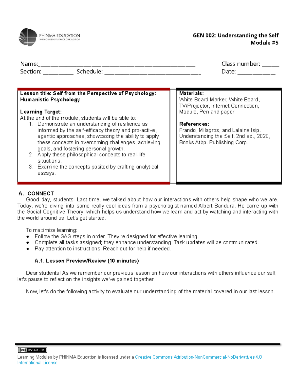 GEN002 SAS5 - Exploring Self and Humanistic Psychology Concepts - Document Preview