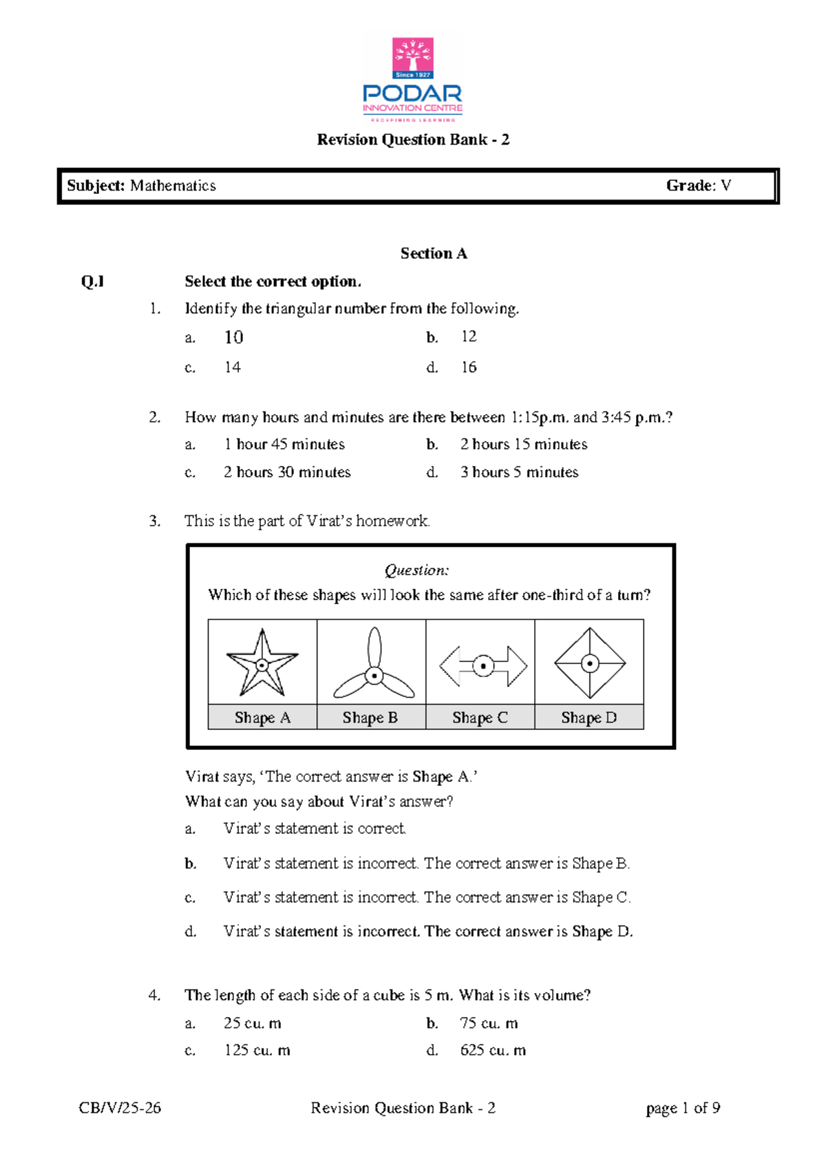 QP CB V Math RQB 2 - Revision Question Bank for Practice - Studocu