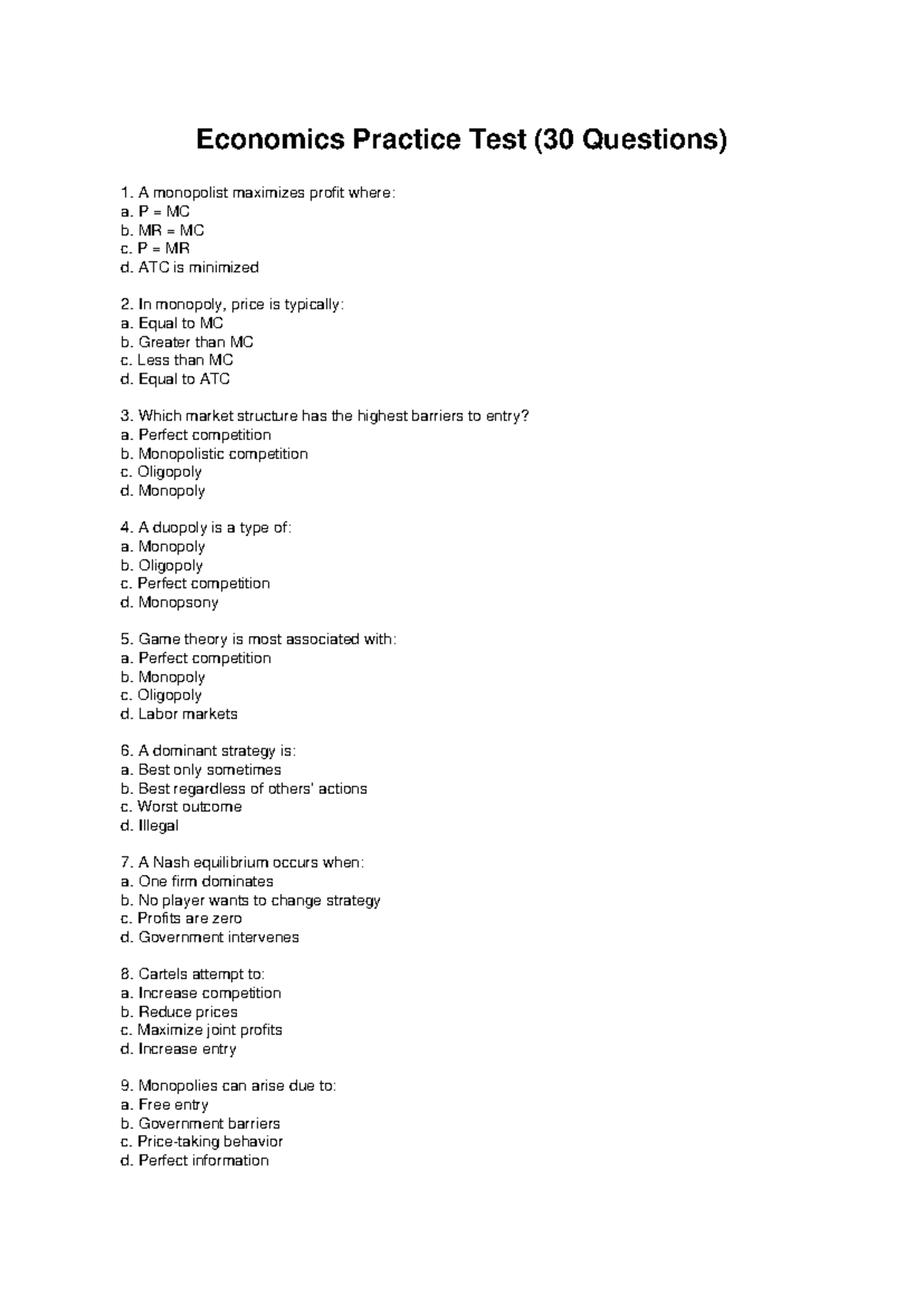 Econ 30Q Midterm Practice Test: 30 Key Questions and Answers - Studocu