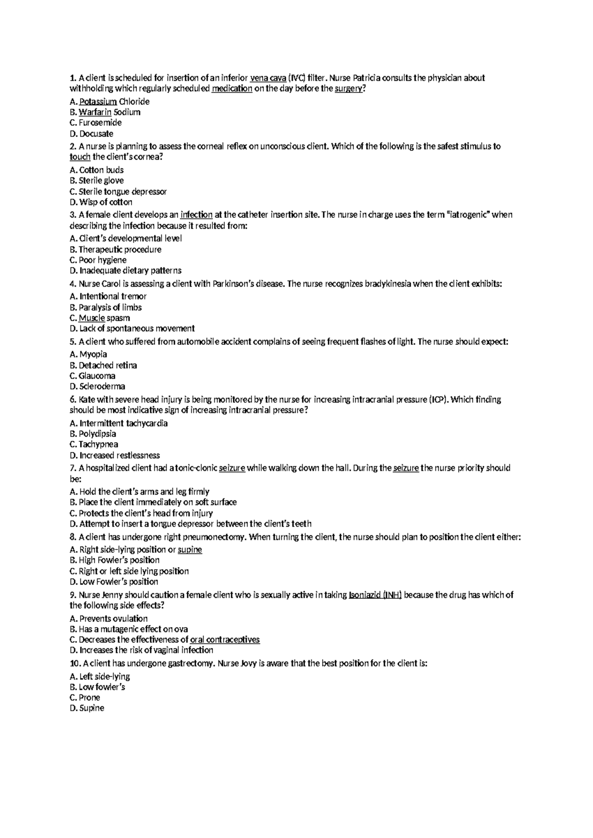 Nursing Practice Exam Review: Key Concepts and Scenarios (1) - Studocu