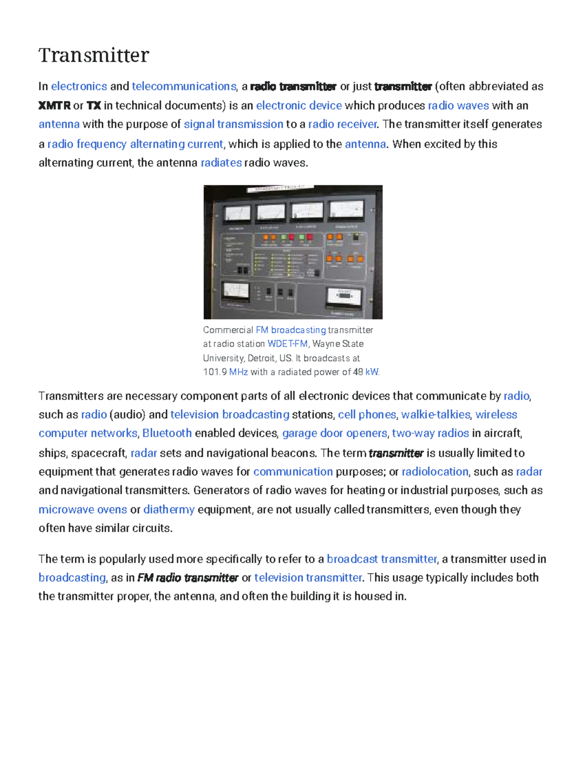 Transmitter Overview: Principles and Applications in Electronics - Studocu