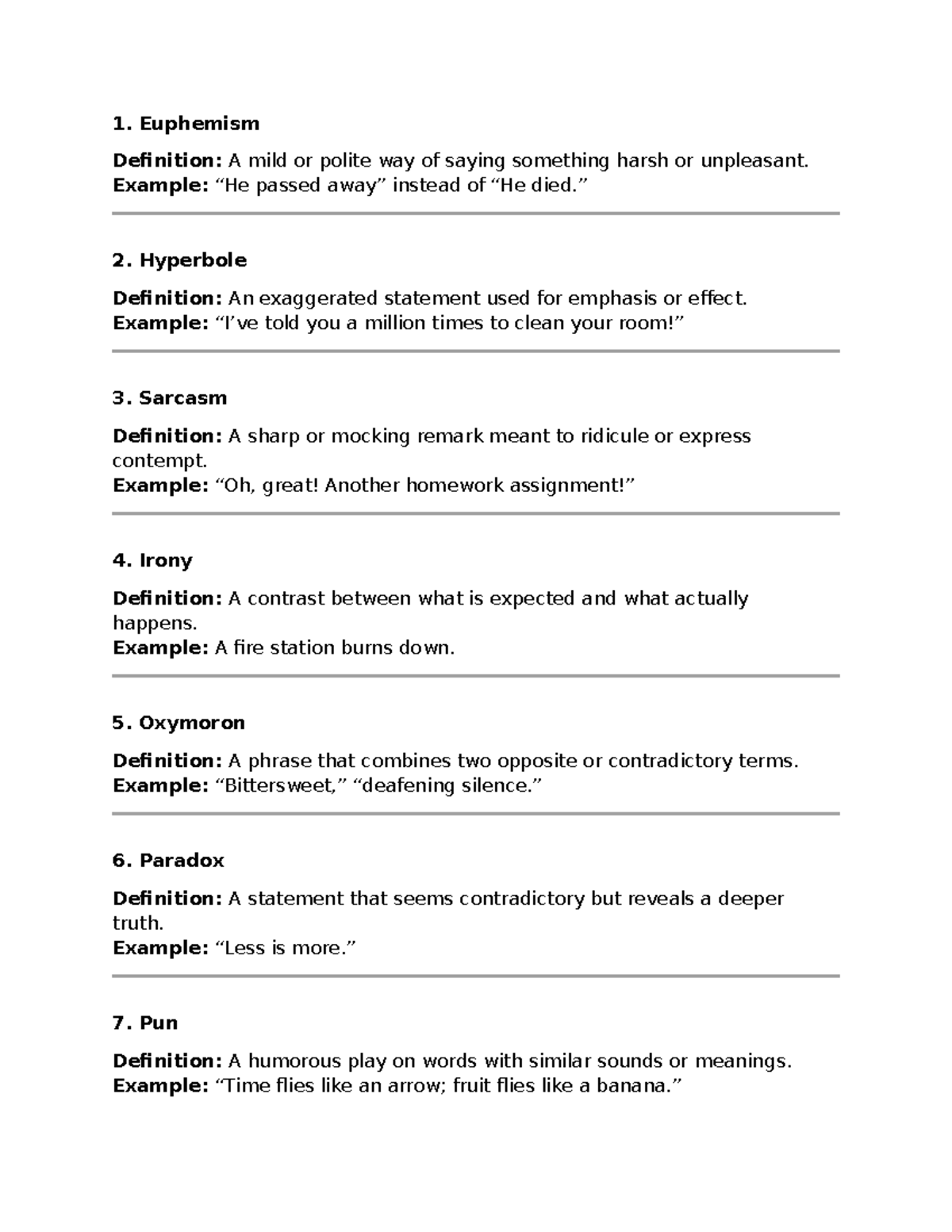 Comm Studies Literary Devices: Definitions and Examples - Studocu