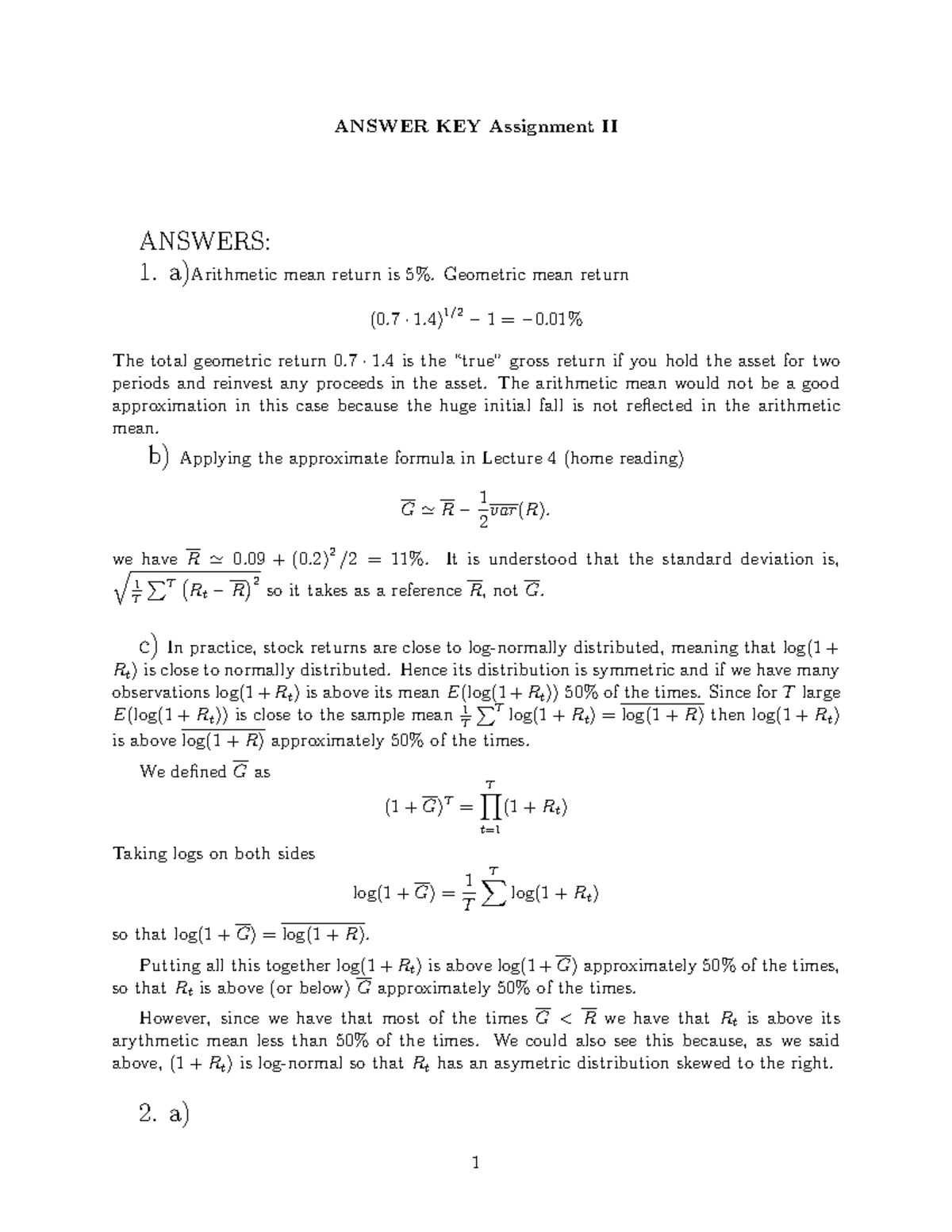 Assignment 2 answers for finance course: key concepts and calculations ...