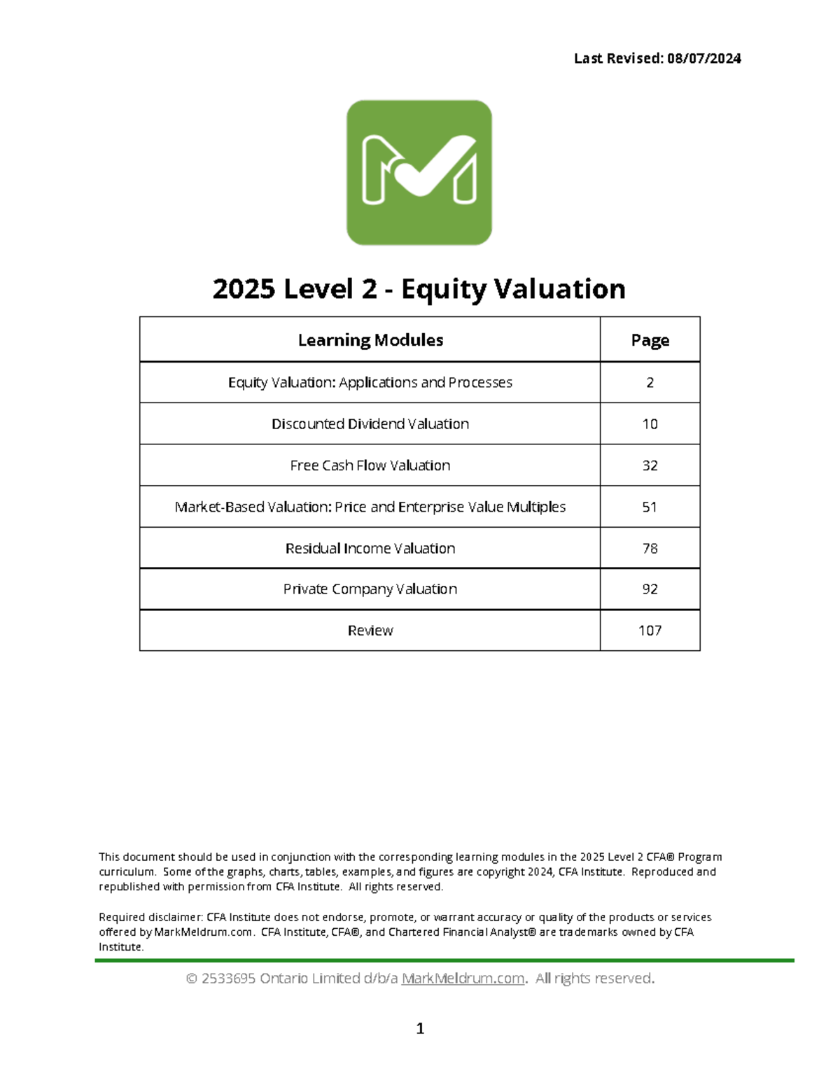 2025 L2 Equity Valuation: Applications & Processes Overview - Studocu