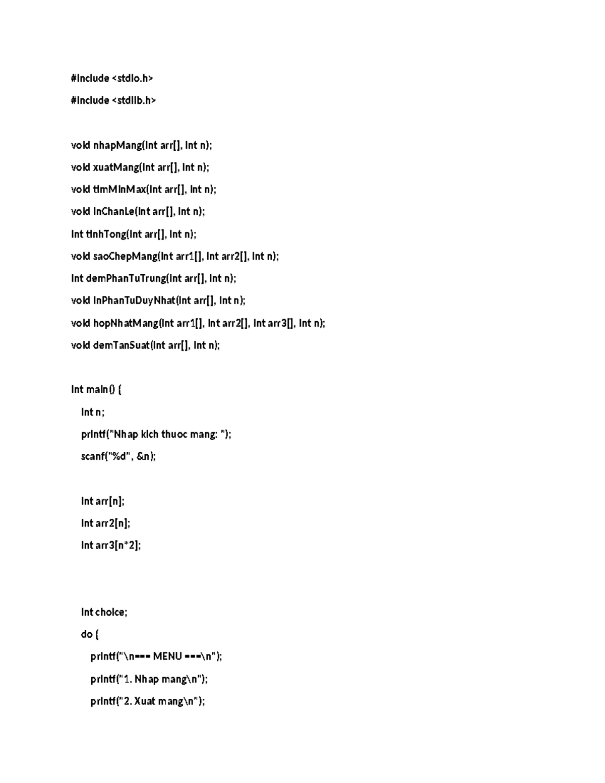 Array - bài tập - #include #include void nhapMang(int arr[], int n ...