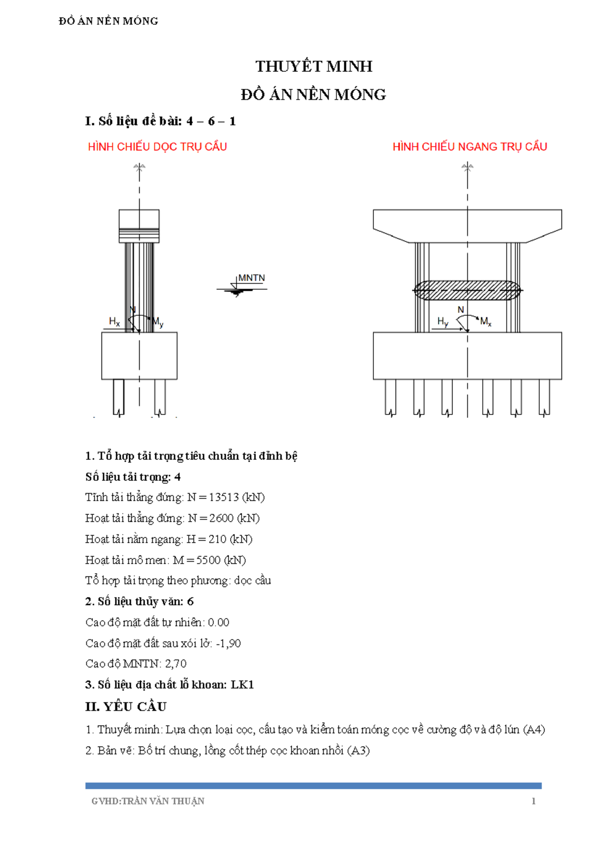 ĐỒ ÁN NỀN MÓNG I: THUYẾT MINH VÀ TÍNH TOÁN CỌC KHOAN NHỒI - Document Preview
