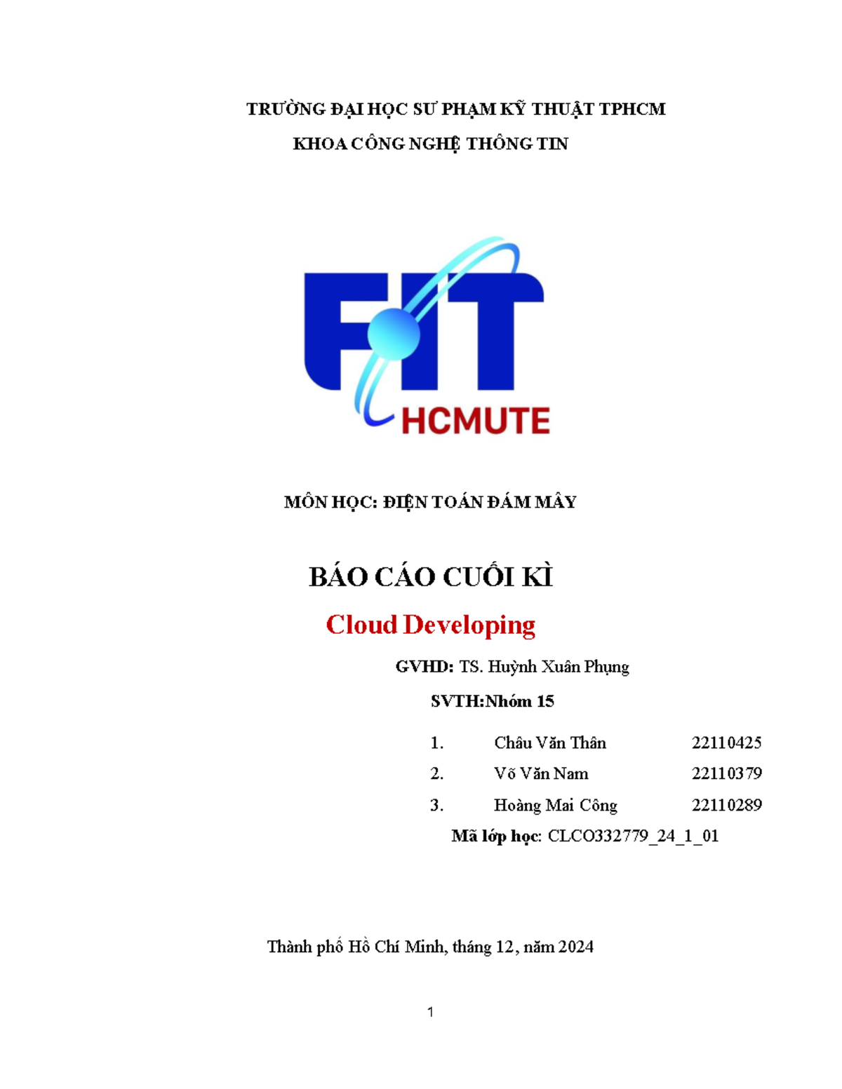 Báo cáo Cuối Kỳ Điện Toán Đám Mây - Nhóm 15 CLCO332779_24_1 - Document Preview