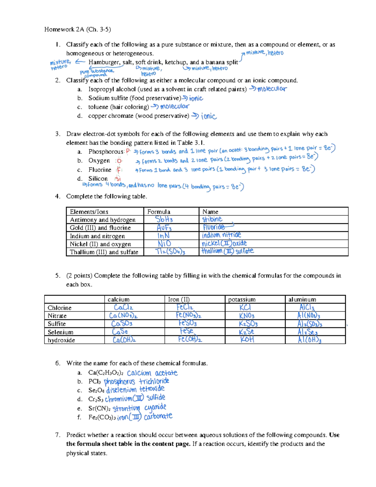 2A Homework Ch. 3-5: Classifying Substances & Compounds - Studocu